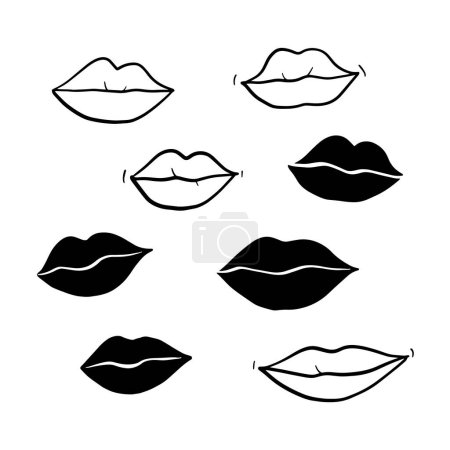 Illustration for Doodle female lips set. Women's hand drawn mouth. Smiling girl lips. Vector illustration - Royalty Free Image