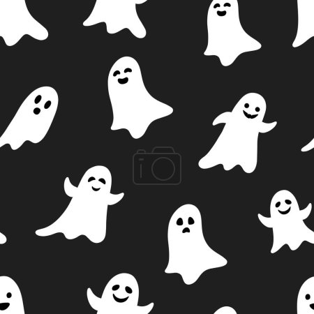Illustration for Seamless pattern of hand drawn simple cartoon ghosts. Cute Halloween background. Vector illustration - Royalty Free Image