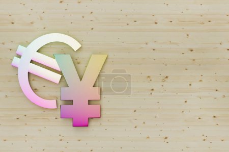 Photo for Eurjpy symbols on wooden backgrounds, rainbow color forex symbol, 3d illustrations rendering - Royalty Free Image