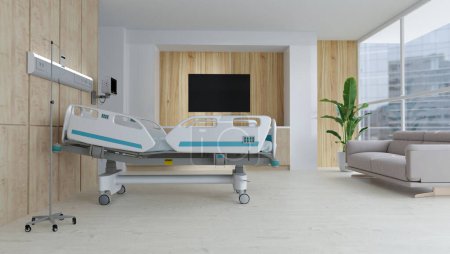 Téléchargez les photos : Lit d'hôpital dans un design de chambre de luxe, rendus d'illustration 3D - en image libre de droit