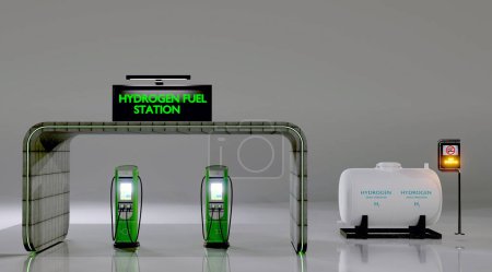 Photo for Hydrogen fuel station in night scene, 3d illumination rendering - Royalty Free Image
