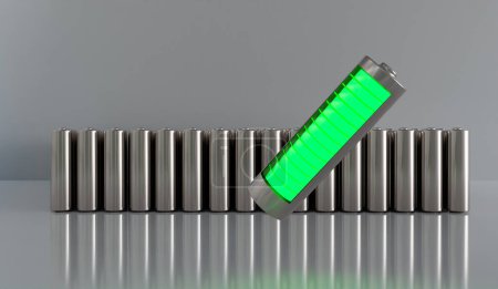 Foto de Baterías de iones de litio con concepto de diseño interior, representación de ilustración 3d - Imagen libre de derechos