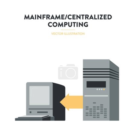 Téléchargez les illustrations : Vector illustration of monitor and system block. Icon of an old and big monitor and computer. Represents an idea of mainframe or centralized computing. Concept illustration of an old computer. - en licence libre de droit