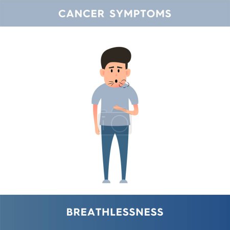 Illustration for Vector illustration of a man who has breathing problems. It is difficult for a person to breathe due to lack of oxygen. Cancer symptoms. Illustration for medical articles, posters, stands. - Royalty Free Image