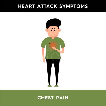 Illustration for Vector illustration of a man who has chest pain. Man with heart attack symptoms. Compressive chest pain, angina pectoris. Illustration for medical articles, posters, stands - Royalty Free Image