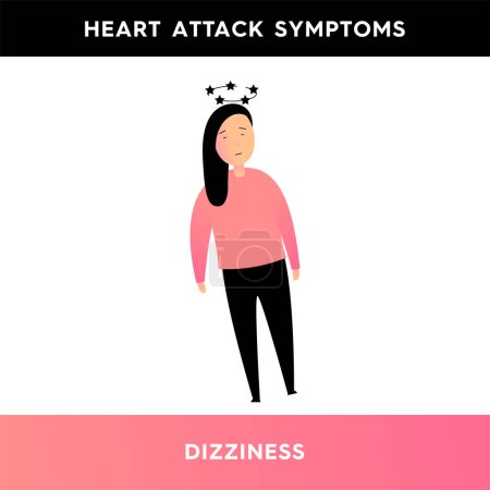 Illustration for Vector illustration of a girl who is dizzy. The person has symptoms of a heart attack. Loss of coordination, unsteadiness. Illustration for medical articles, posters, stands - Royalty Free Image