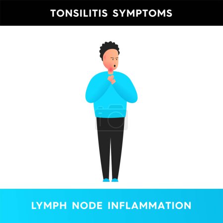 Illustration for Vector illustration of a man whose lymph nodes are inflamed. A person suffering from tonsillitis experiences a sore throat. Infectious diseases. Symptoms of tonsillitis - Royalty Free Image