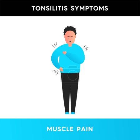Illustration for Vector illustration of a man with muscle pain in different body parts. The person experiences pain and weakness in the muscles. Infectious diseases. Symptoms of tonsillitis - Royalty Free Image