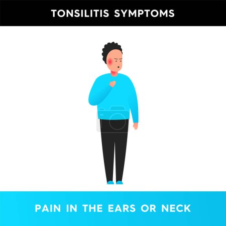 Illustration for Vector illustration of a man experiencing pain in his ears. A person has pain in the neck. Symptoms of tonsillitis. Illustration for medical posters, articles - Royalty Free Image