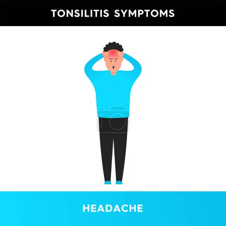 Illustration for Vector illustration of a man who has a headache. The man holds his head in his hands because of the pain. Symptoms of tonsillitis. Illustration for medical posters, articles - Royalty Free Image