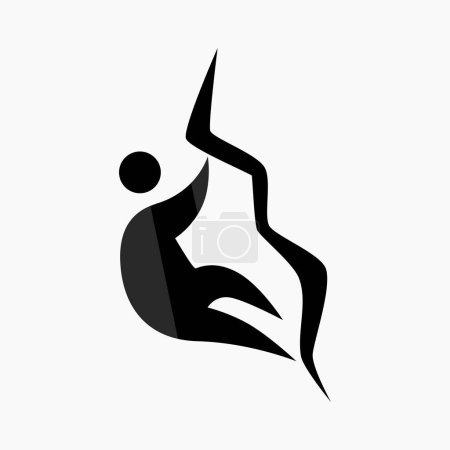 Vektor-Ikone eines Athleten, der eine Klippe erklimmt. Ein Bergsteiger klettert eine senkrechte Fläche hinauf. Körperlich schwierige Sportarten. Flaches Symbol, Piktogramm. Sportveranstaltungen und Wettbewerbe
