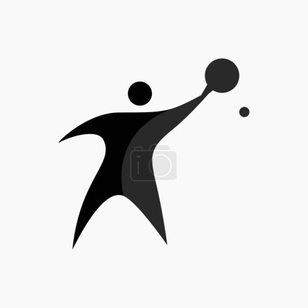 Icono vectorial de un atleta enérgico jugando al tenis de mesa. El hombre se centra en el juego y golpea la pelota con una raqueta. Deporte activo. Icono plano, pictograma. Eventos y competiciones deportivas