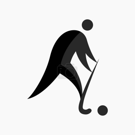 Vector icon of a running hockey player trying to score a goal. An athlete plays field hockey. Physically active sports. Flat icon, pictogram. Sports events and competitions