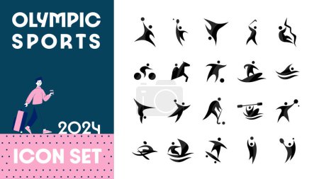 Big set of vector icons for different sports. Modern flat pictograms of football, basketball, rock climbing, breakdancing, cycling, swimming, tennis, volleyball, hockey. Sports competitions, events
