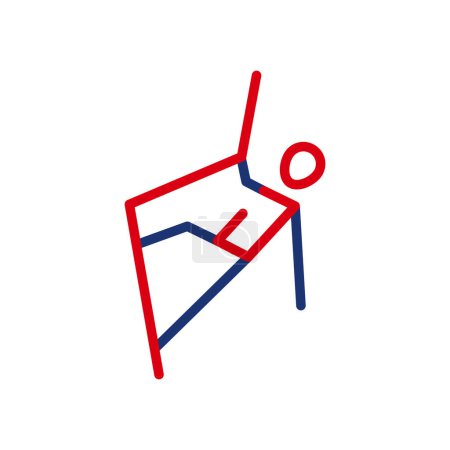 Vektor-Umriss-Ikone eines Athleten, der eine Klippe erklimmt. Ein Bergsteiger klettert eine senkrechte Fläche hinauf. Körperlich schwierige Sportarten. Flaches Symbol, Piktogramm. Sportveranstaltungen und Wettbewerbe