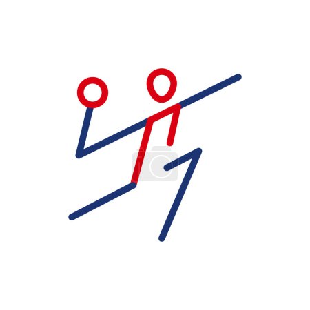 Outline icon of a handball player in motion. Vector icon of a handball player performing a jump shot. Flat icon, pictogram. Sports events and competitions