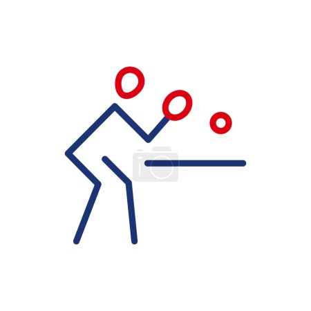 Icono del esquema vectorial de un atleta enérgico jugando al tenis de mesa. El hombre se centra en el juego y golpea la pelota con una raqueta. Deporte activo. Icono plano, pictograma. Eventos y competiciones deportivas