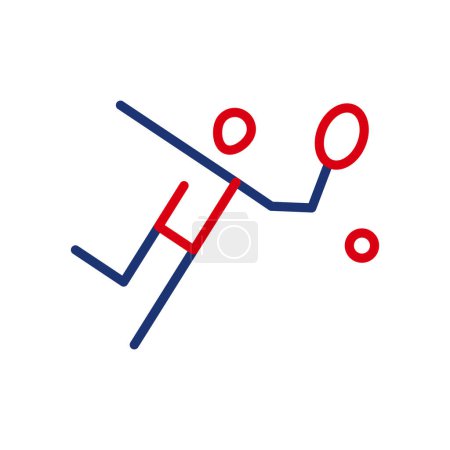Vector outline icon of an energetic athlete playing tennis. The person focuses on the game and throws the ball and hits it. Active sport. Flat icon, pictogram. Sports events and competitions