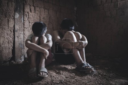 Photo for Hopeless boy  hands tied together with rope, human trafficking - Royalty Free Image