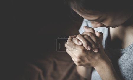 Photo for Woman praying in the morning. Christianity concept. Pray background. Faith hope love concept. - Royalty Free Image
