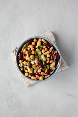 Photo for Homemade Three Bean Salad in a Bowl, top view. Flat lay, overhead, from above. - Royalty Free Image