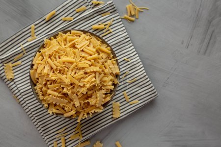 Dry Assorted Italian Pasta in a Bowl, top view. Flat lay, overhead, from above. Copy space.