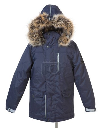 Photo for Stylish winter clothes. Blue jacket isolated on white background - Royalty Free Image