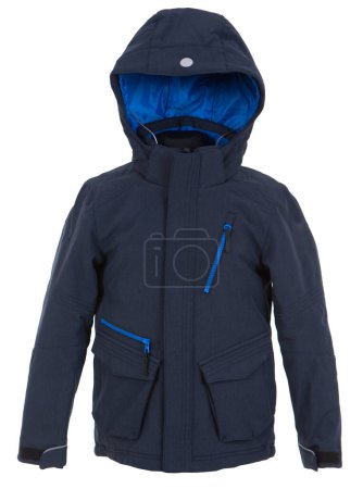 Photo for Stylish winter clothes. Blue jacket isolated on white background - Royalty Free Image