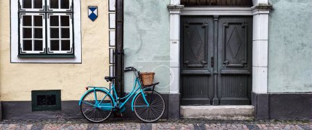 Photo for Bicycle parked in front of old house. Facade of building in Old town. - Royalty Free Image