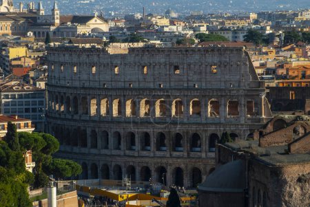 Photo for Historic Rome city skyline from the terrace of the Altare della Patria in Piazza Venezia with the Colosseum,  Rome, Lazio, Italy, Europe - Royalty Free Image