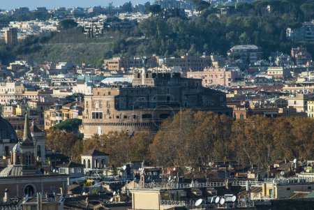 Photo for Historic Rome city skyline from the terrace of the Altare della Patria in Piazza Venezia,  with Castel San Angelo, Rome, Lazio, Italy, Europe - Royalty Free Image