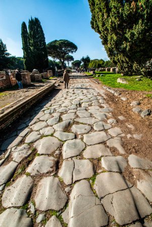 Ancient Roman Street Columns Ostia Antica Ruins Rome Italy Excavation of Ostia, ancient Roman port, next to airport Was port for Rome until 5th Century AD, Rome, Lazio, Italy, Europe