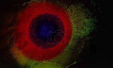 Photo for Blue red gold ink pattern macro. The Helix Nebula. Eye of God. Liquid marble, fluid art, inkscape. Luxurious metallic. Colorful abstract background. Circle with the center. High quality photo - Royalty Free Image