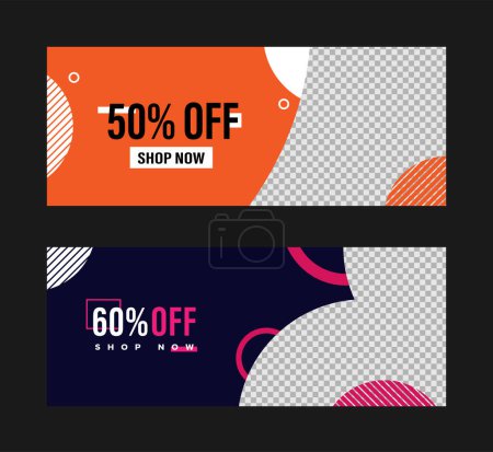 business banner template vector, website header advertising discount promotion coupon geometric background