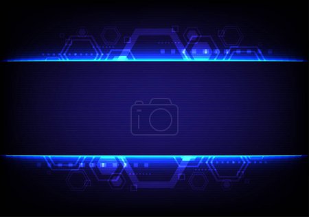 Illustration for Scan lines interface digital networking, blue hexagon abstract background internet technology, glowing laser frame - Royalty Free Image