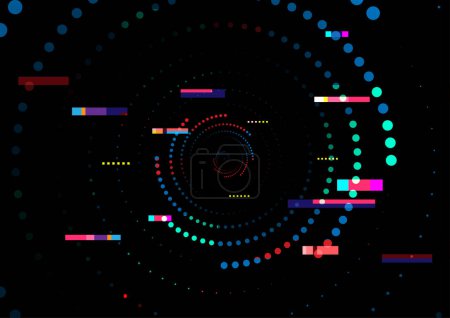 Illustration for Digital spiral networking, glitch abstract background internet technology, dot wave signal communication vector cyberpunk - Royalty Free Image