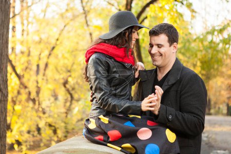 Photo for Beautiful gourgeous caucasian couple in autumn park - Royalty Free Image