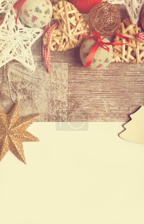 Photo for Christmas ornaments and letter on the bottom. Xmas decorations - Royalty Free Image