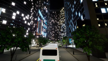 Téléchargez les photos : Quartier des affaires avec des lumières modernes scintillant tard dans la nuit, centre-ville futuriste avec des bâtiments et des voitures dans la rue. Des gratte-ciels urbains sur le paysage urbain moderne. Animation de rendu 3D. - en image libre de droit