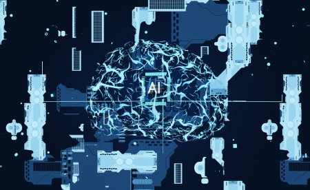 Foto de Visualización de la estructura de la red neuronal de algoritmos en capas para replicar el cerebro humano. Algoritmo de aprendizaje profundo que aprende cómo resolver mejor la tarea con el tiempo, animación de renderizado 3D - Imagen libre de derechos