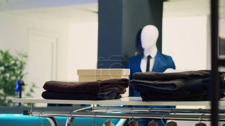 Photo for Empty fashion department store for shopaholic people, commercial activity with merchandise in clothing store. Collections of casual or formal wear with retail shop boutique, consumerism. - Royalty Free Image