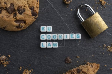 Photo for Eu cookies law concept: some die along with a cookie and a lock - Royalty Free Image