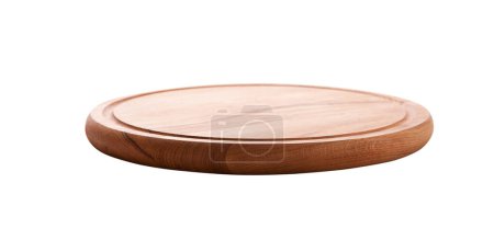 Empty wood plate isolated on white background perspective