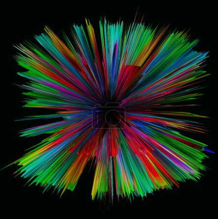 Foto de Diseño de neón 3D abstracto con colores que irradian desde un punto central con colores brillantes y fondo negro - Imagen libre de derechos