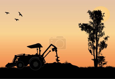 Illustration for Tractor with drill and scoop drilling in outback Australia - Royalty Free Image