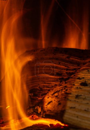 Foto de Primer plano de la quema de partículas de tronco en una estufa rústica - Imagen libre de derechos