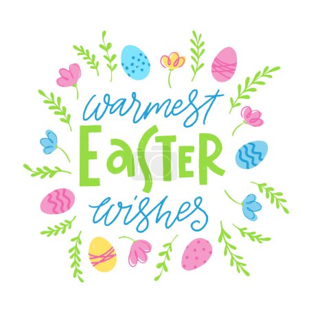 Illustration for Vector trendy hand lettering Warmest Easter Wishes. Phrase for creative poster design. Greeting card for spring holiday. Quote isolated on white background. - Royalty Free Image