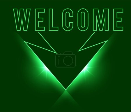 Photo for Neon inscription of Welcome. Vector illustration, neon Text of Welcome with glowing backlight, blue and green colors. Isolated graphic element on the dark background for design - Royalty Free Image