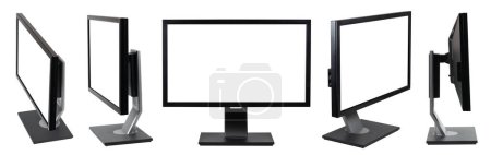 Photo for Set collection of modern black pc computer monitor flat screen in front side view isolated on white background. multimedia technology hardware communication streaming concept - Royalty Free Image