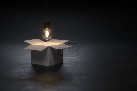 Téléchargez les photos : Ampoule lumineux idée créative sortir des sentiers battus, Concept idée sur l'entreprise pour l'innovation et l'inspiration. concept minimal idée - en image libre de droit